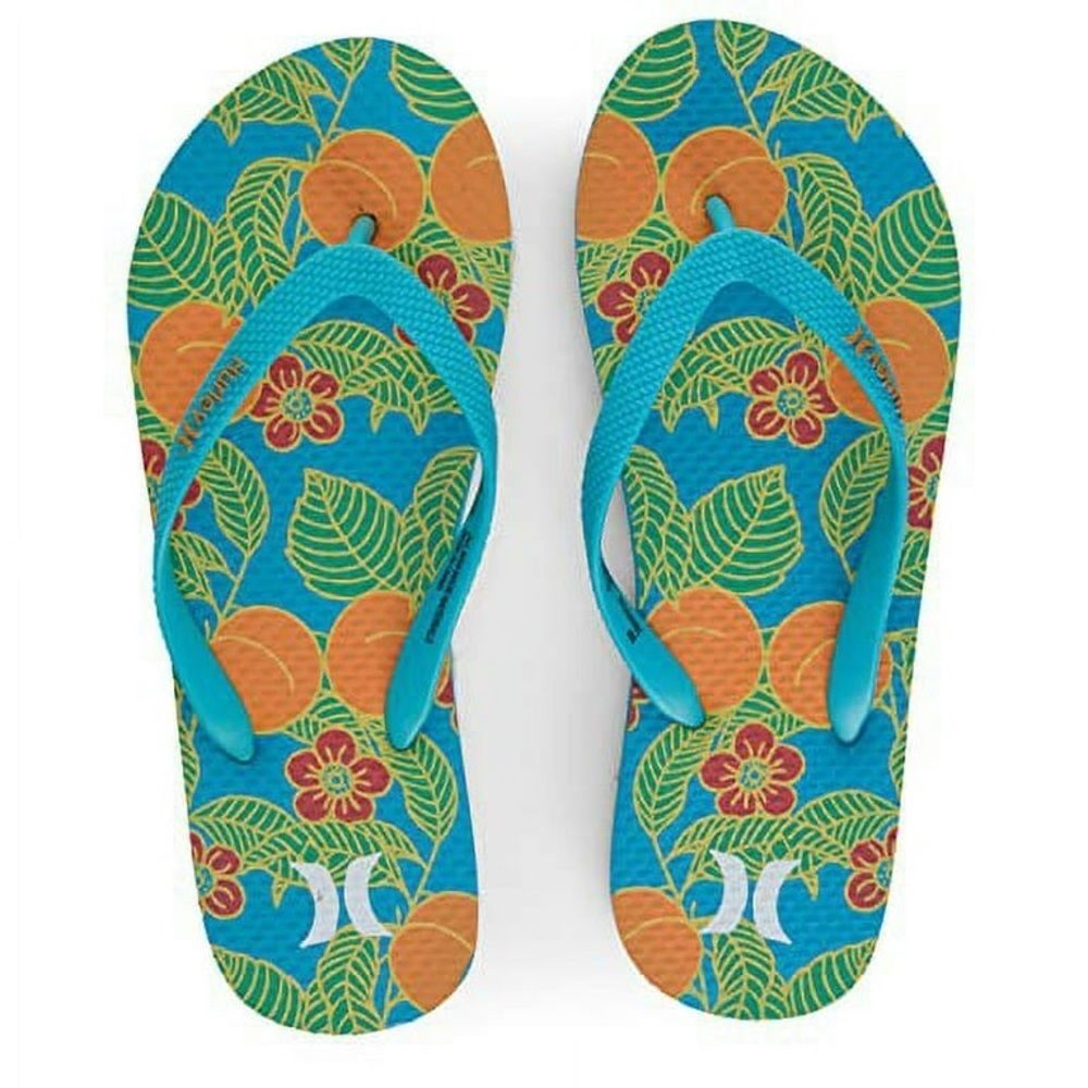 Hurley Womens Flip Flop Sandal Teal Oranges 9